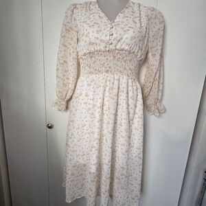 Women’s M Floral Smocked Midi Dress Cottagecore Vintage Inspired Softgirl Fairy